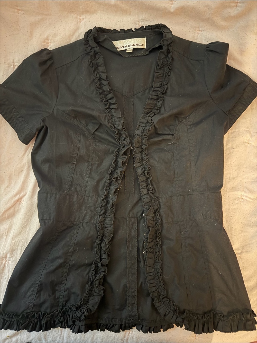 Costa Blanca Black Ruffle Trim Top
